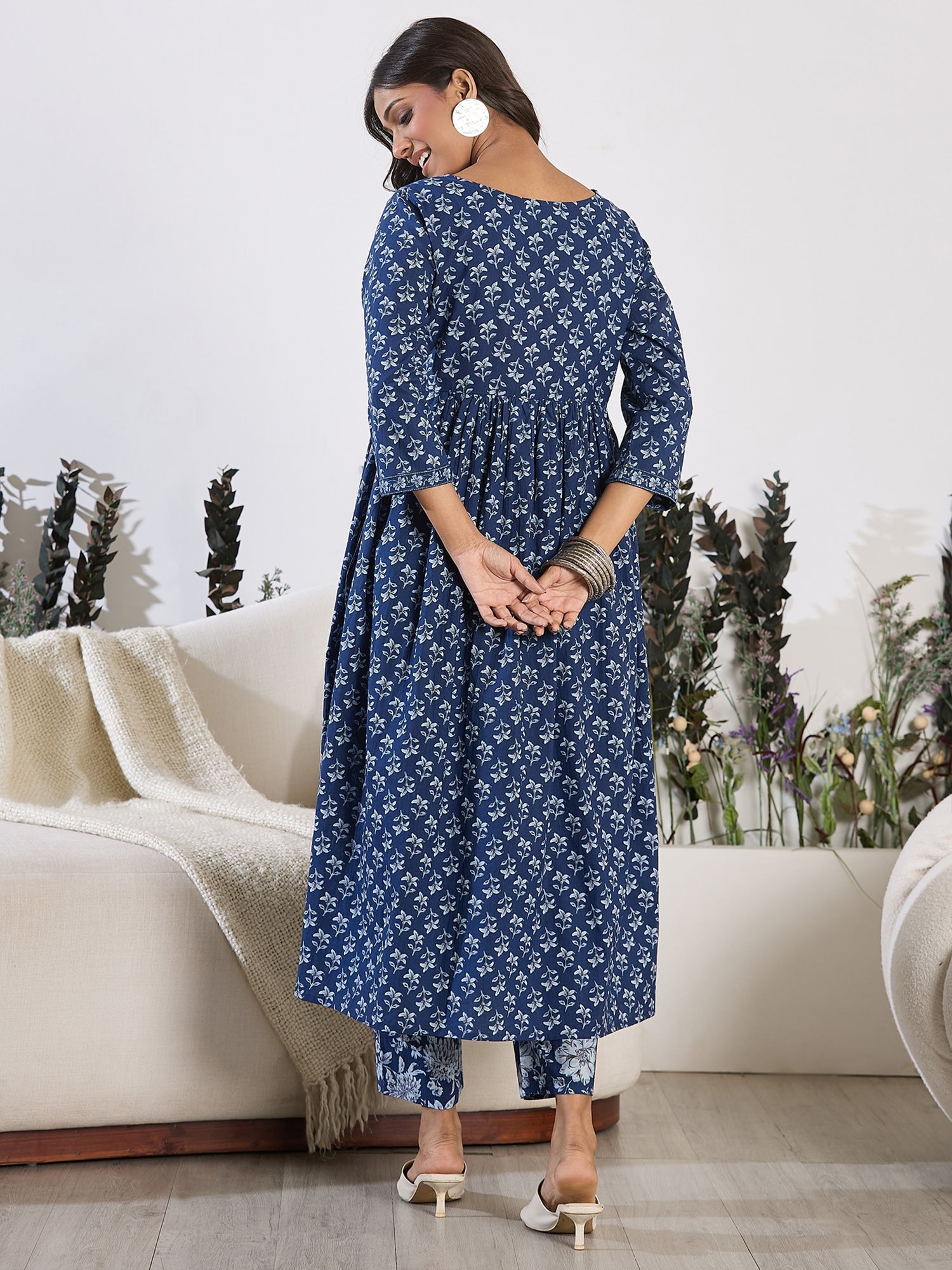 Women's Blue Pure Cotton Kurta Set - Taantav