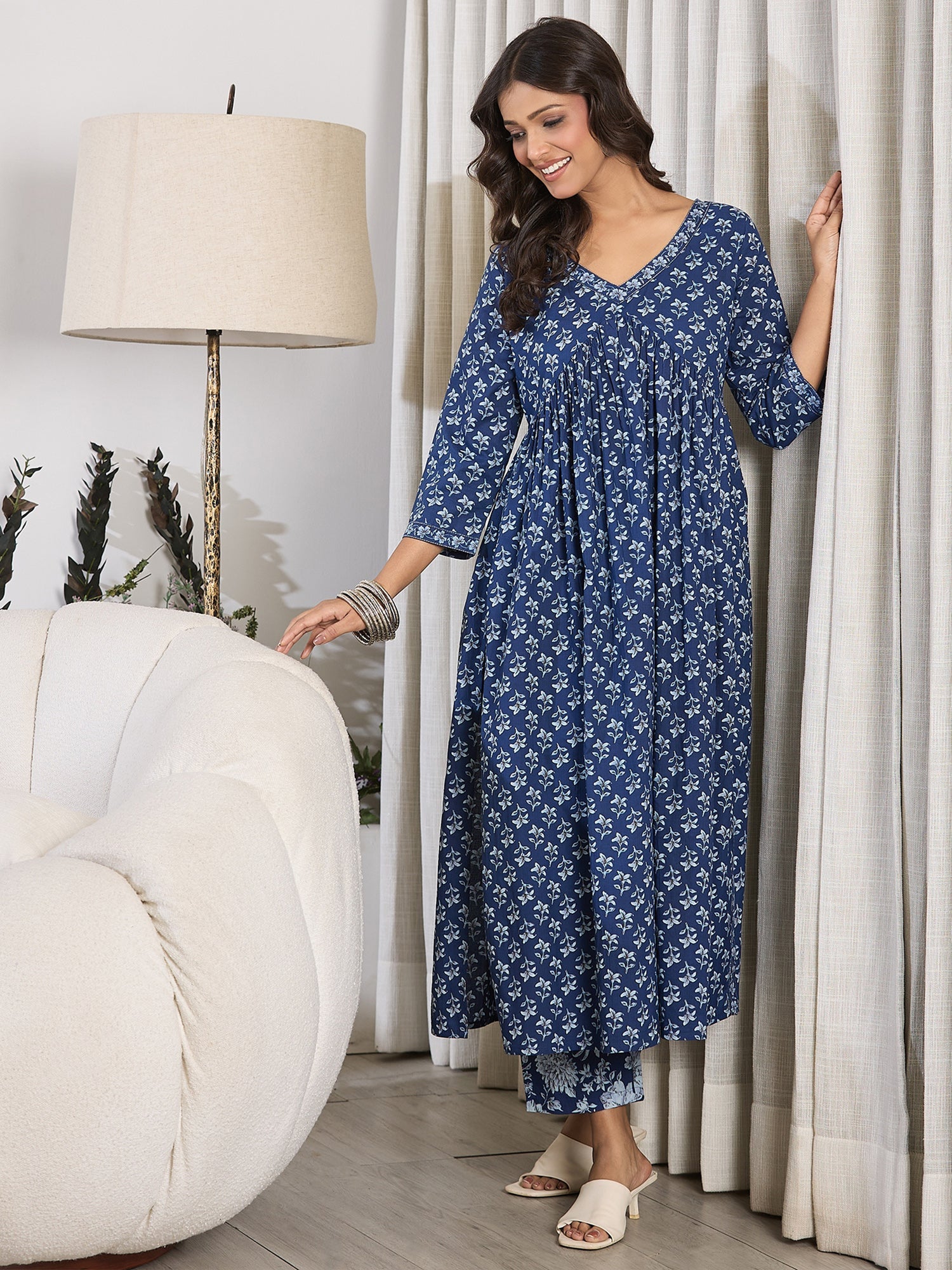 Women's Blue Pure Cotton Kurta Set - Taantav