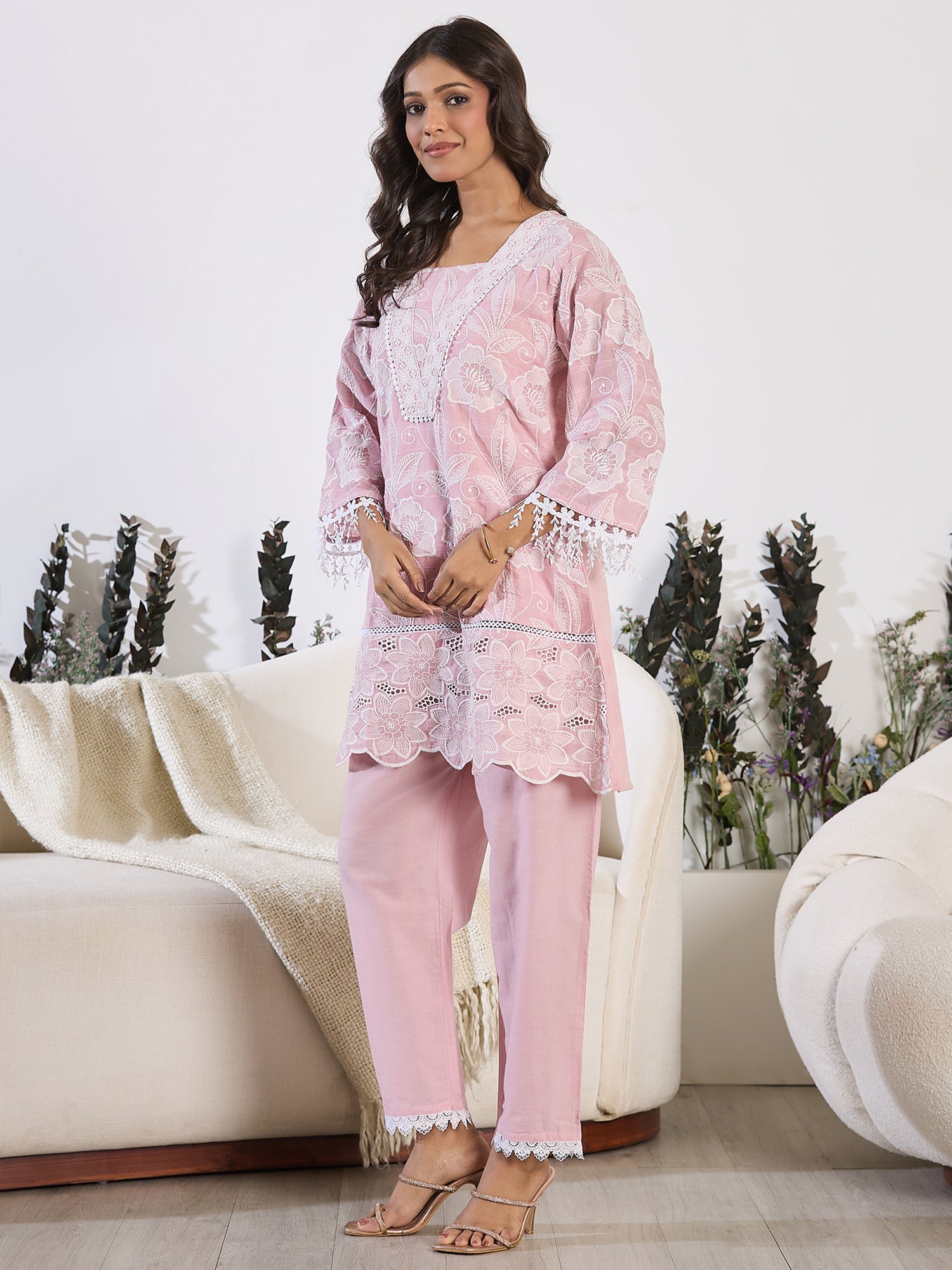 Women's Pink Pure Cotton Kurta Set - Taantav