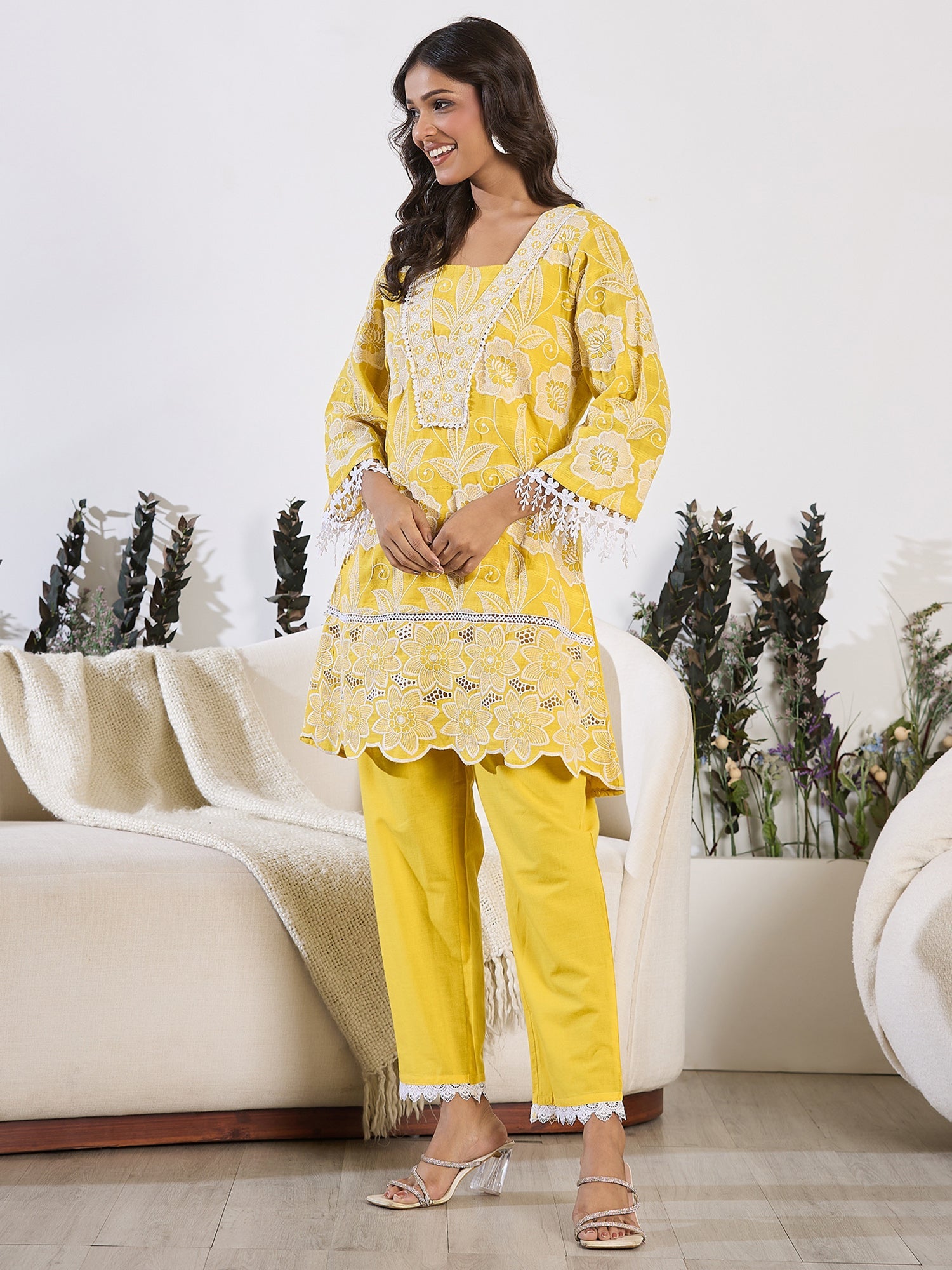 Women's Mustard Pure Cotton Kurta Set - Taantav