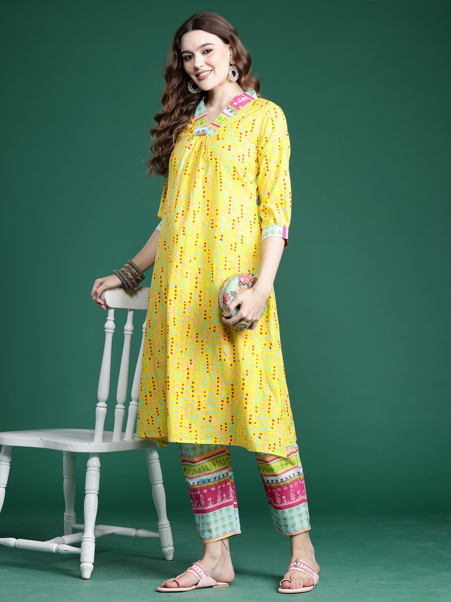 Women's Yellow Pure Cotton Kurta Set - Taantav