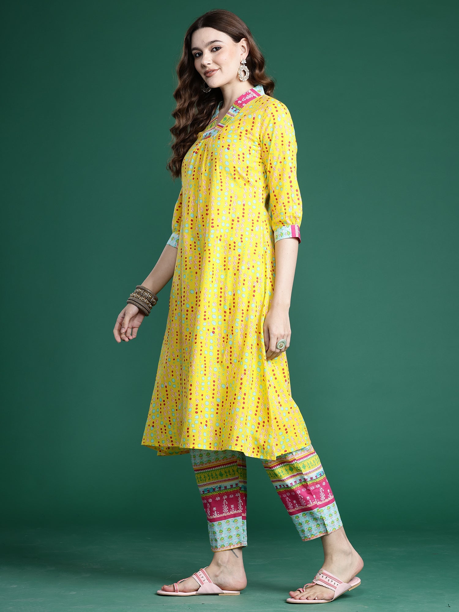 Women's Yellow Pure Cotton Kurta Set - Taantav