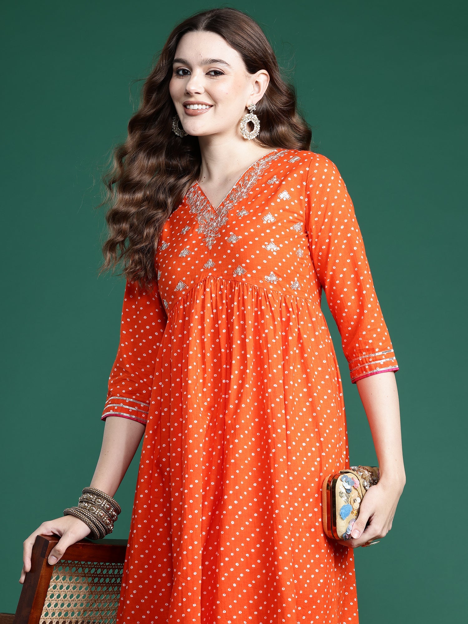 Women's Orange Pure Cotton Kurta Set - Taantav