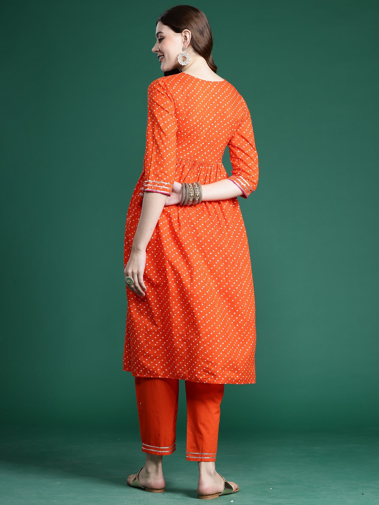 Women's Orange Pure Cotton Kurta Set - Taantav