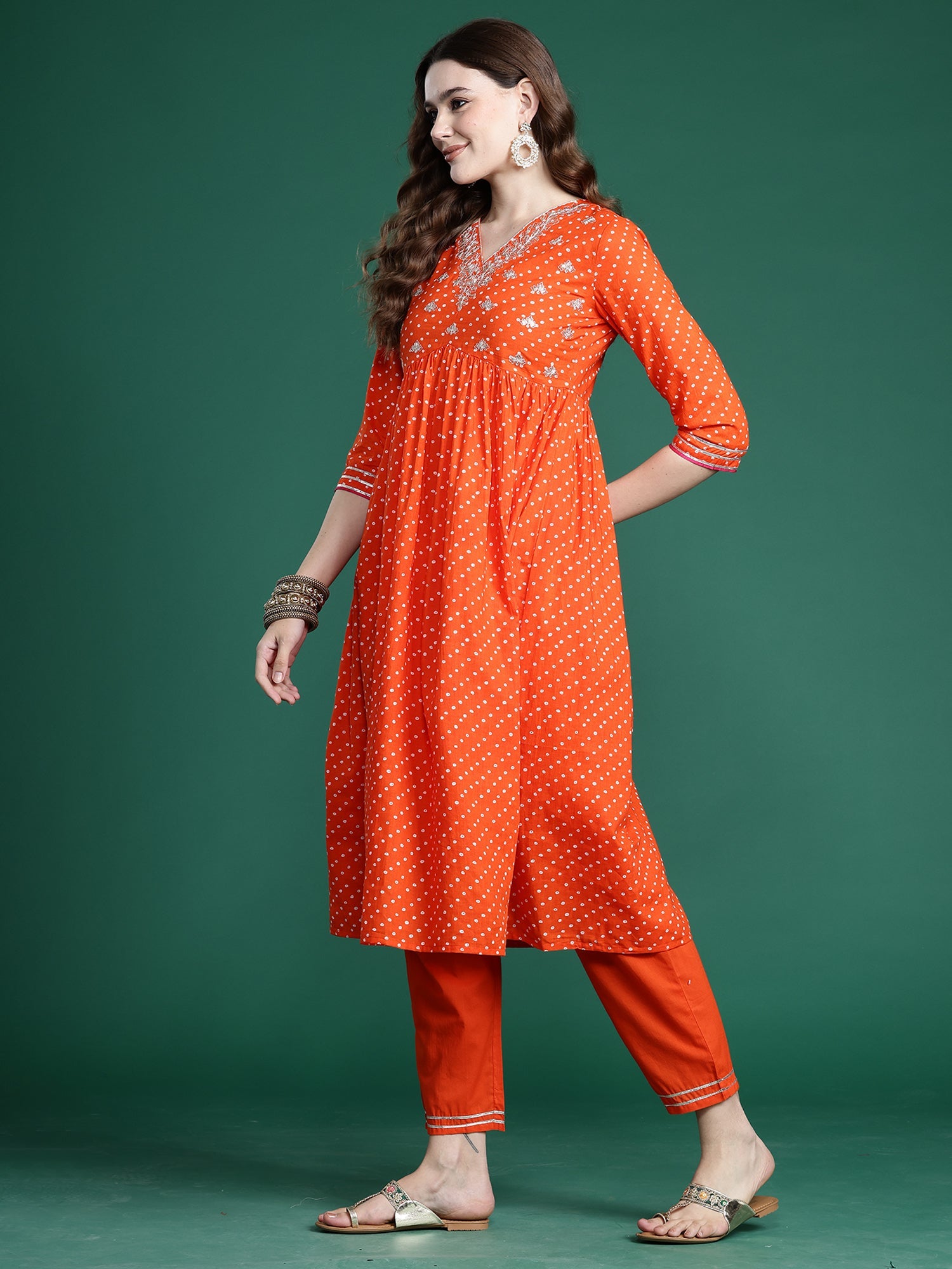 Women's Orange Pure Cotton Kurta Set - Taantav