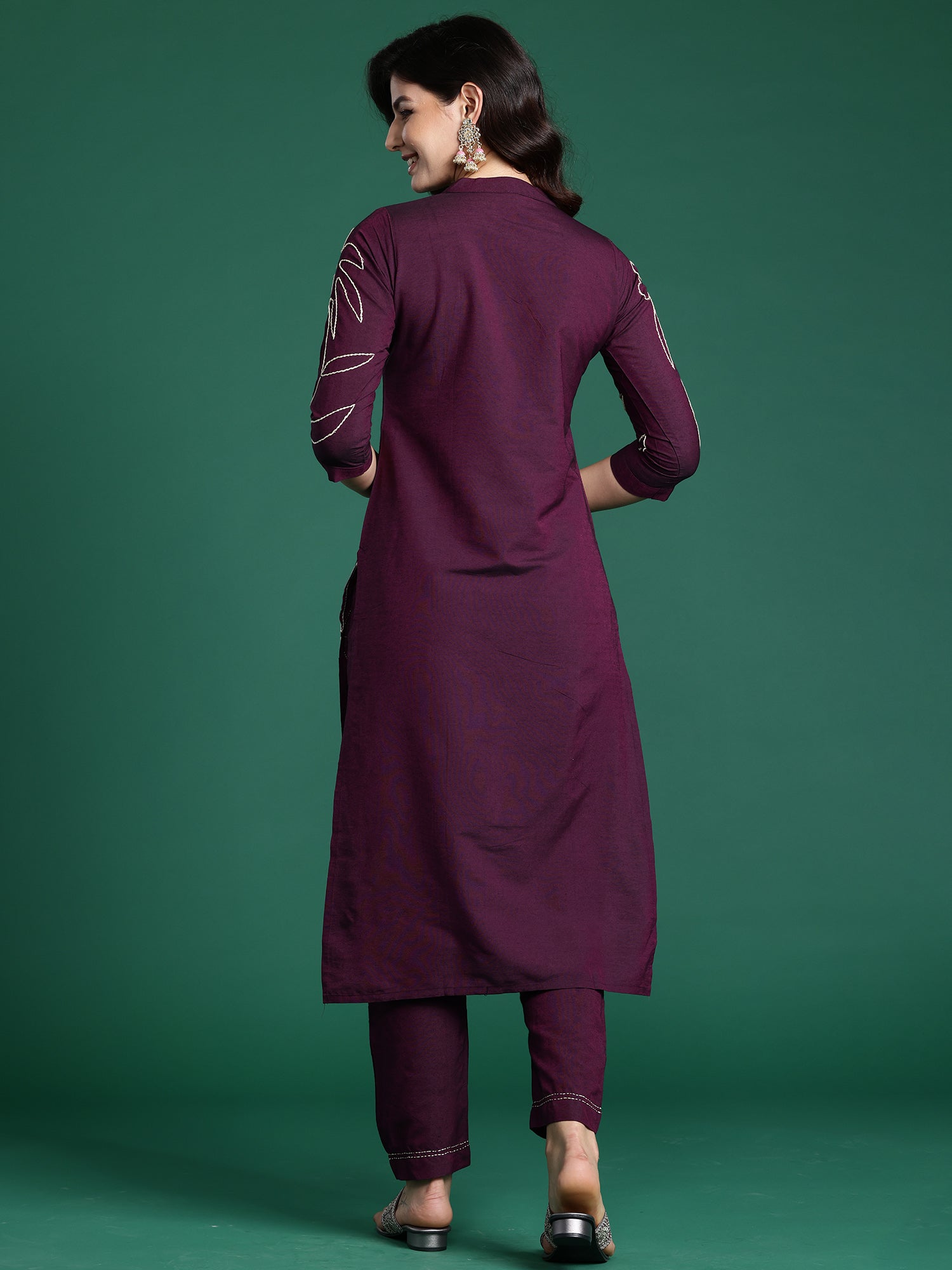 Women's Burgundy Pure Cotton Kurta Set - Taantav