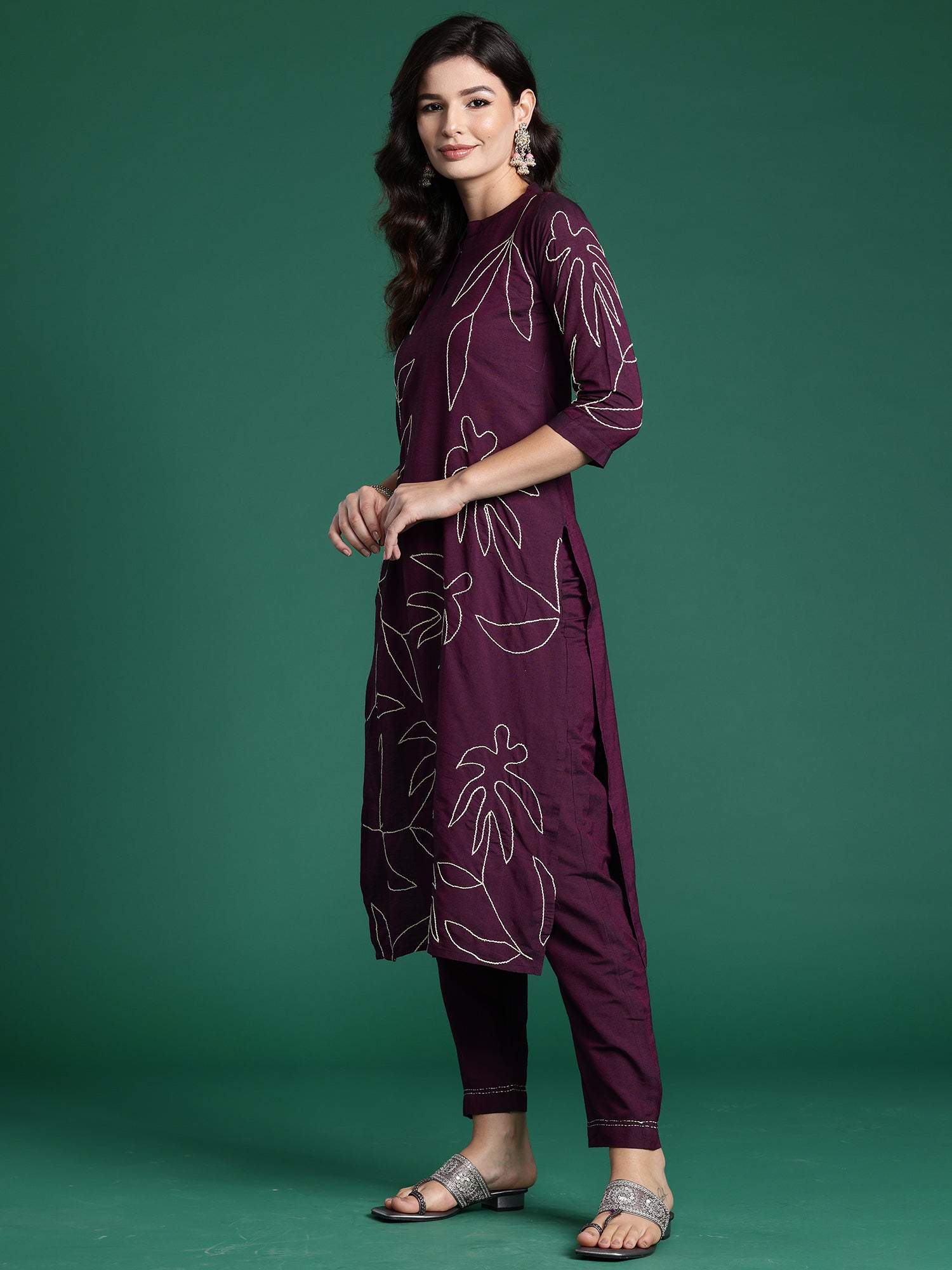 Women's Burgundy Pure Cotton Kurta Set - Taantav