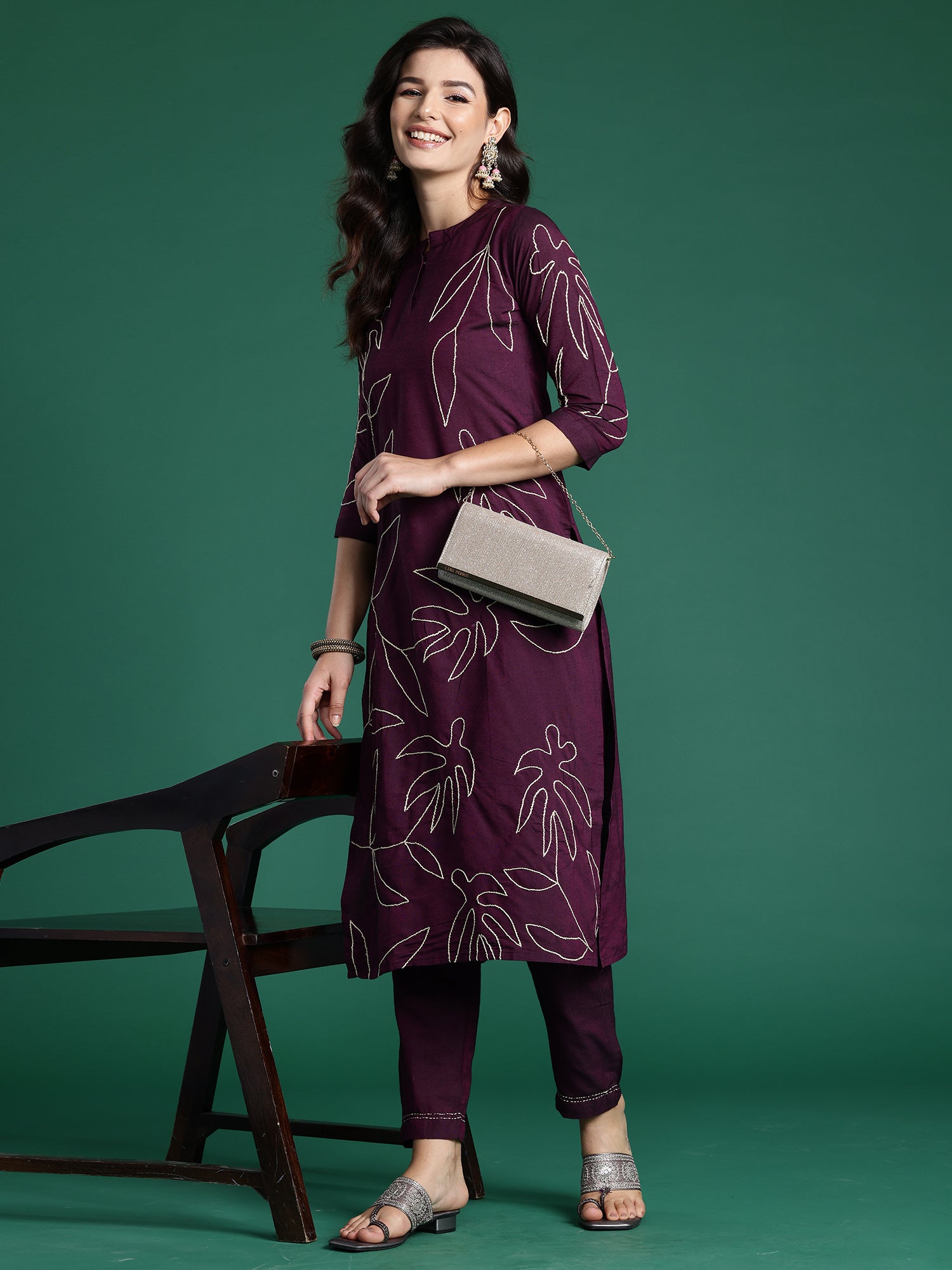 Women's Burgundy Pure Cotton Kurta Set - Taantav