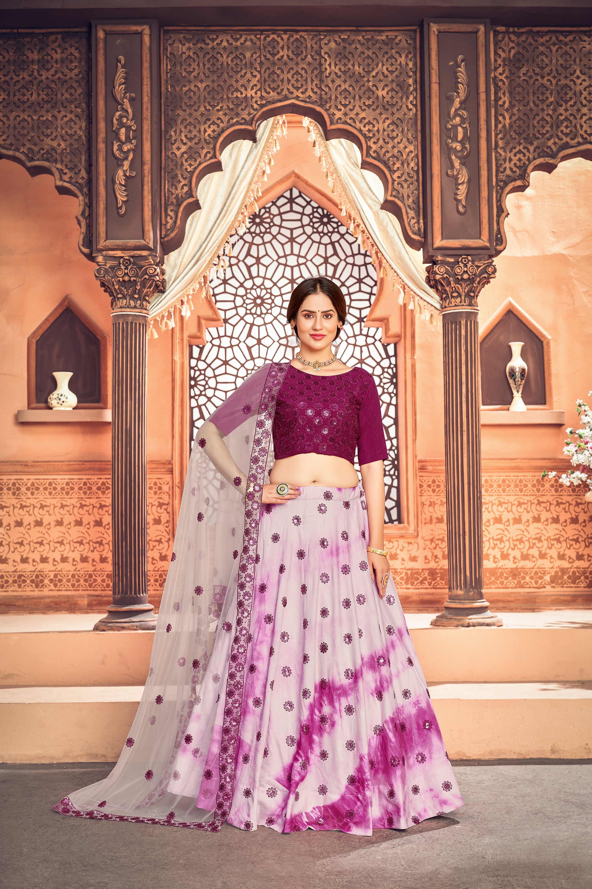 Women's Pink Cotton Printed Sequence Lehenga Set - Shubhkala