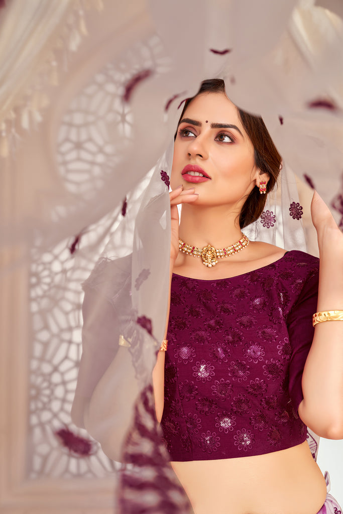 Women's Pink Cotton Printed Sequence Lehenga Set