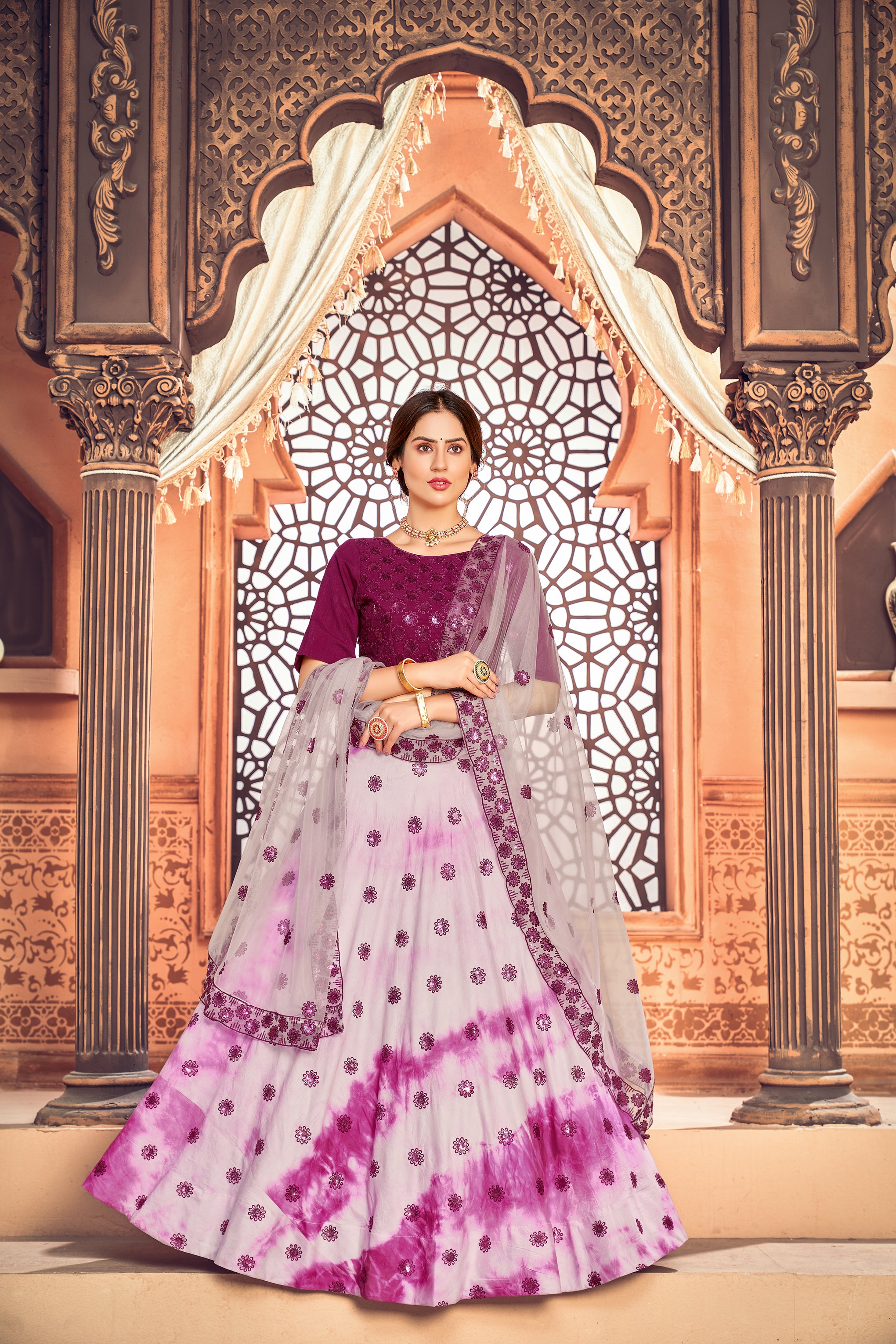 Women's Pink Cotton Printed Sequence Lehenga Set - Shubhkala