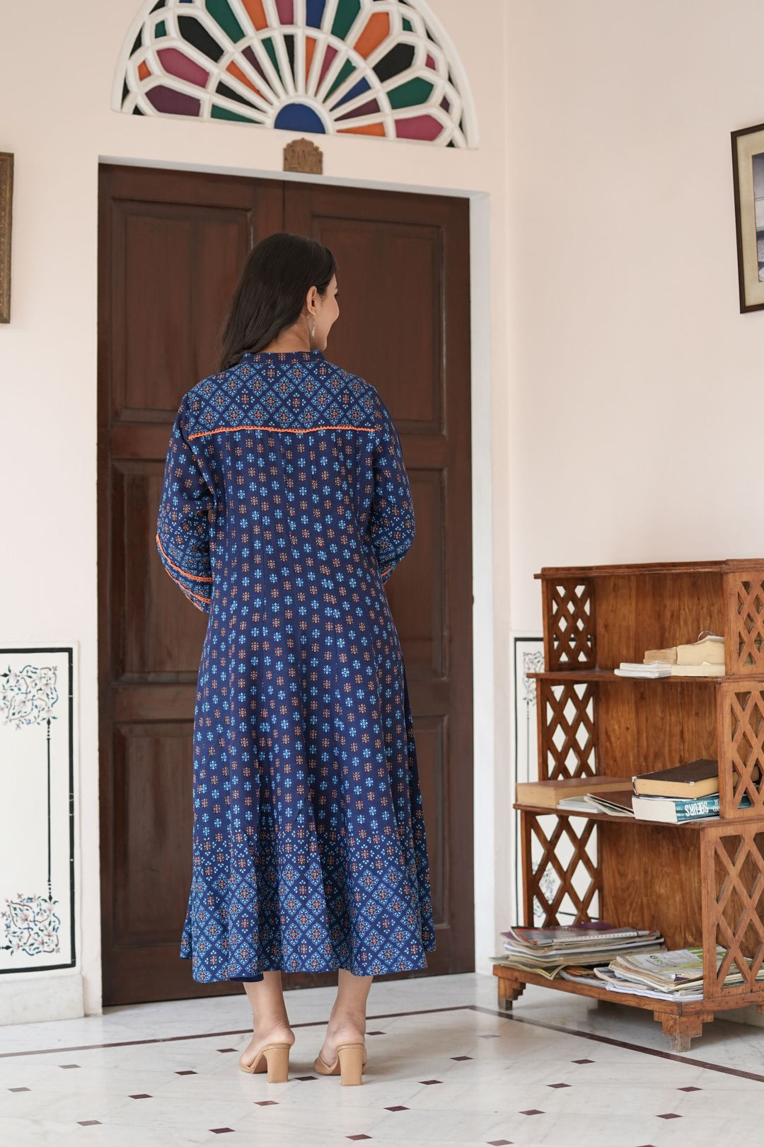 Womens Blue Rayon Rajwadi  Print Kurta - Yash Gallery