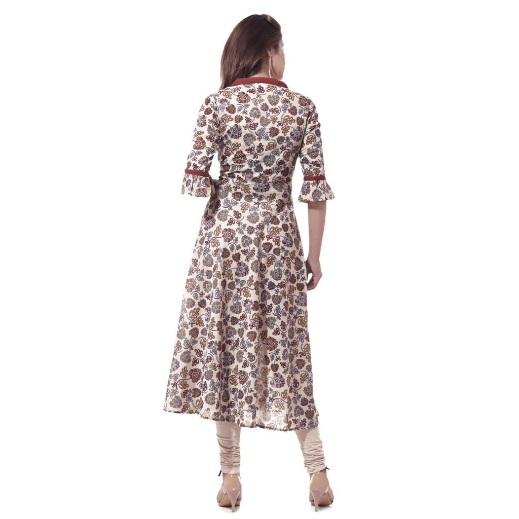 Womens Maroon Cotton Floral Kurta