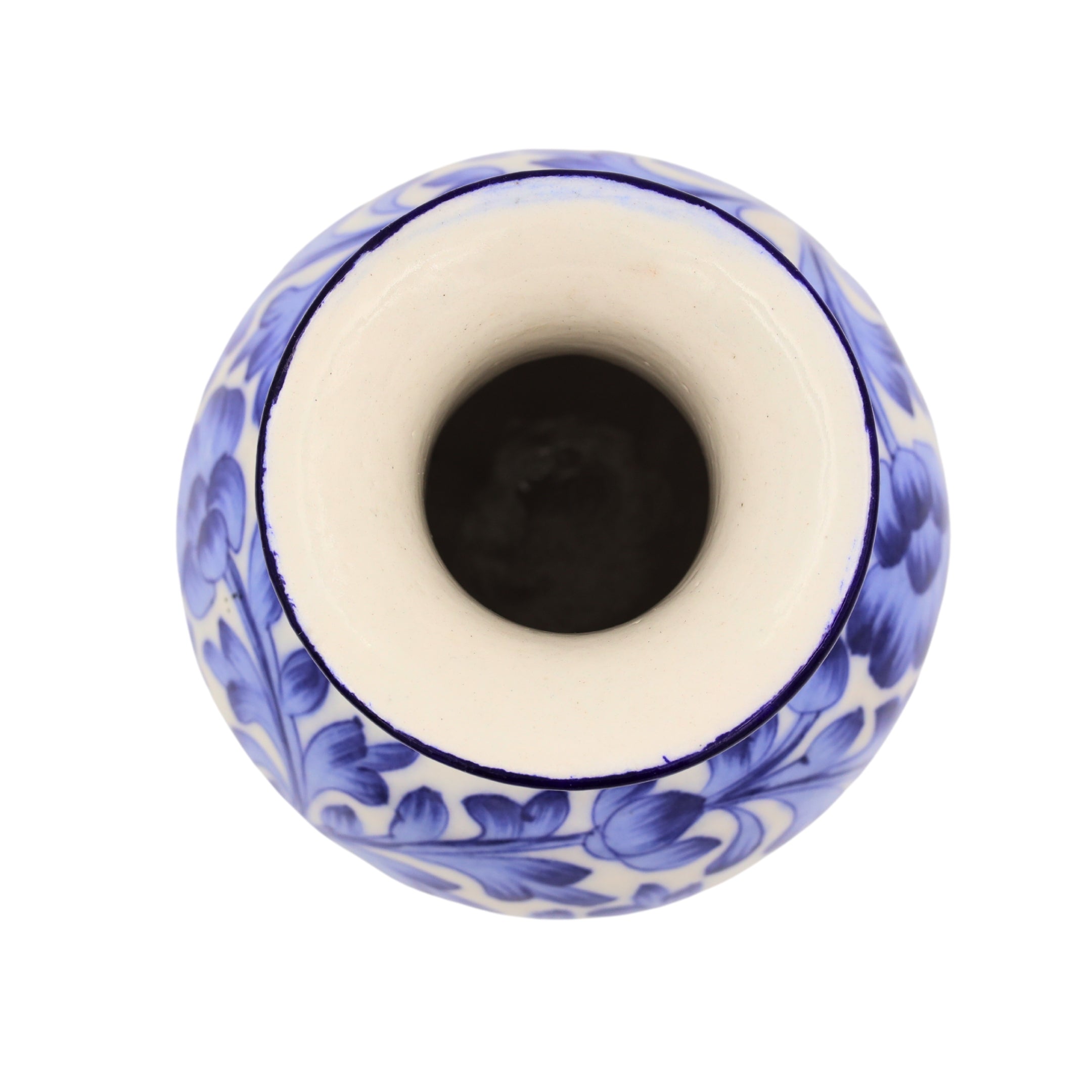 Blue Pottery Flower Vase - Cobalt Blue and White - Natriel