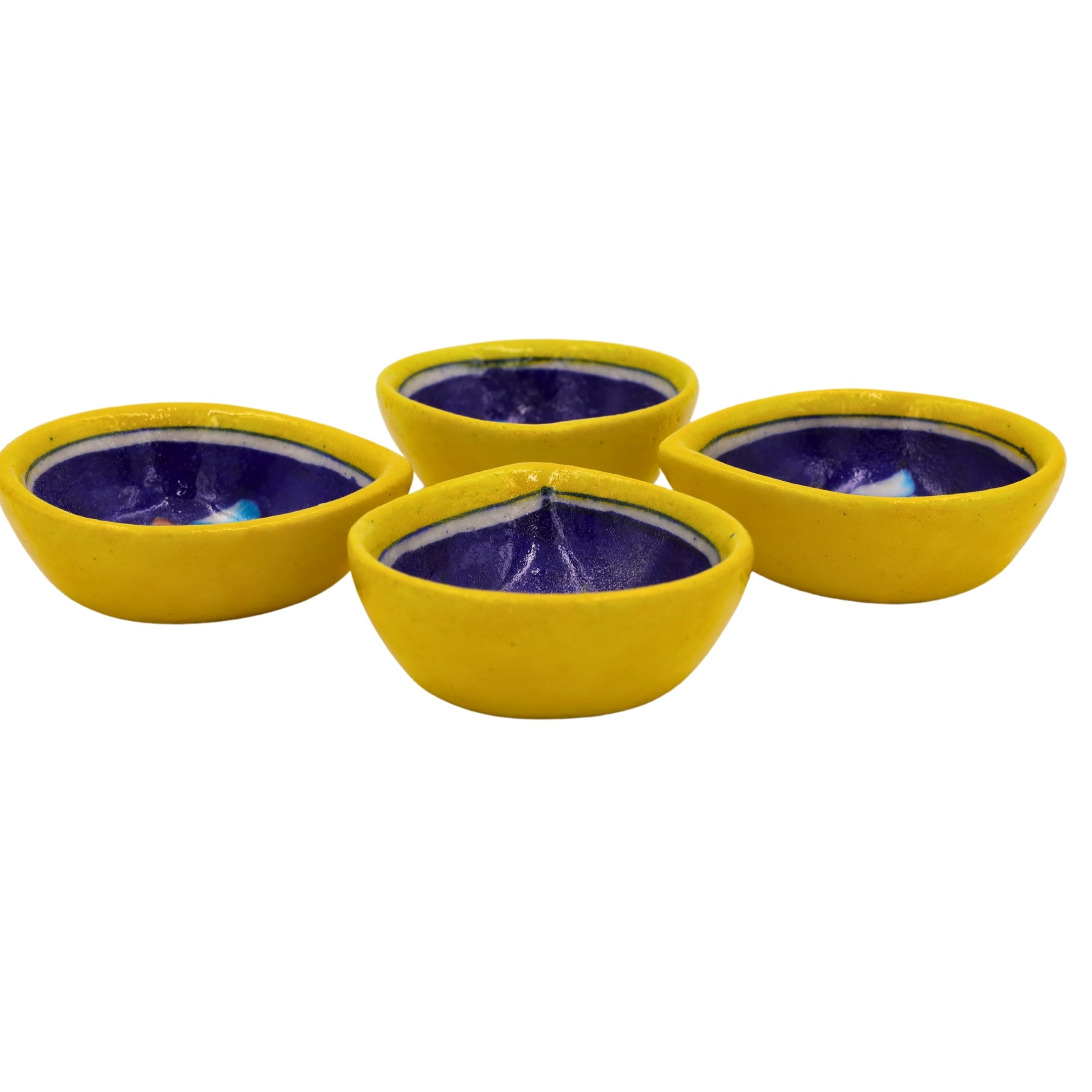 Set of 4 Blue Pottery Yellow and Royal Blue color diyas - Natriel