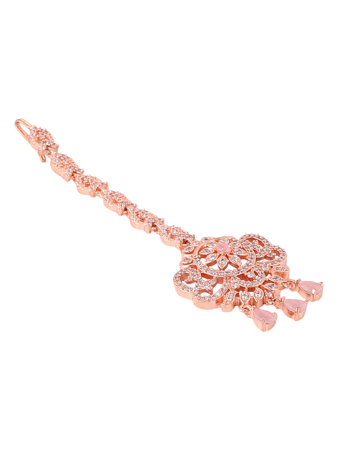 Women's Rosegold Plated Floral Shape Amerivan Diamond Hand Crafted Maangtikka