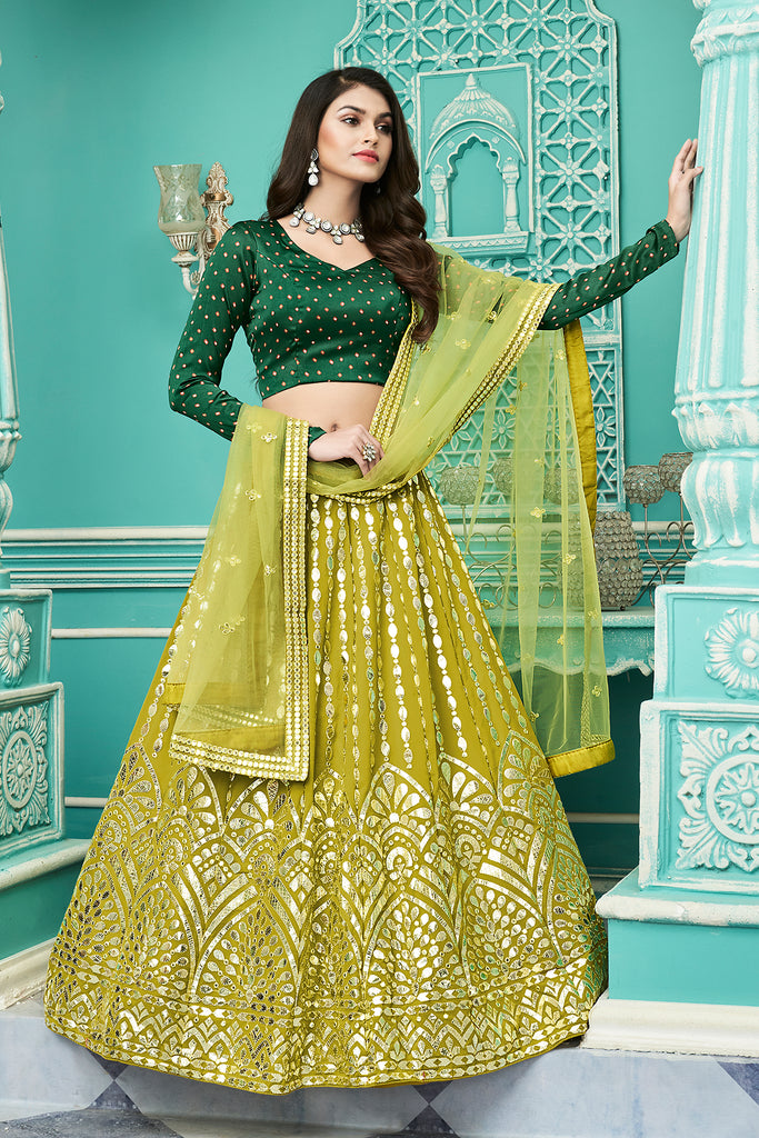 Women's Floracance Green Georgette Embroidered Lehenga Set