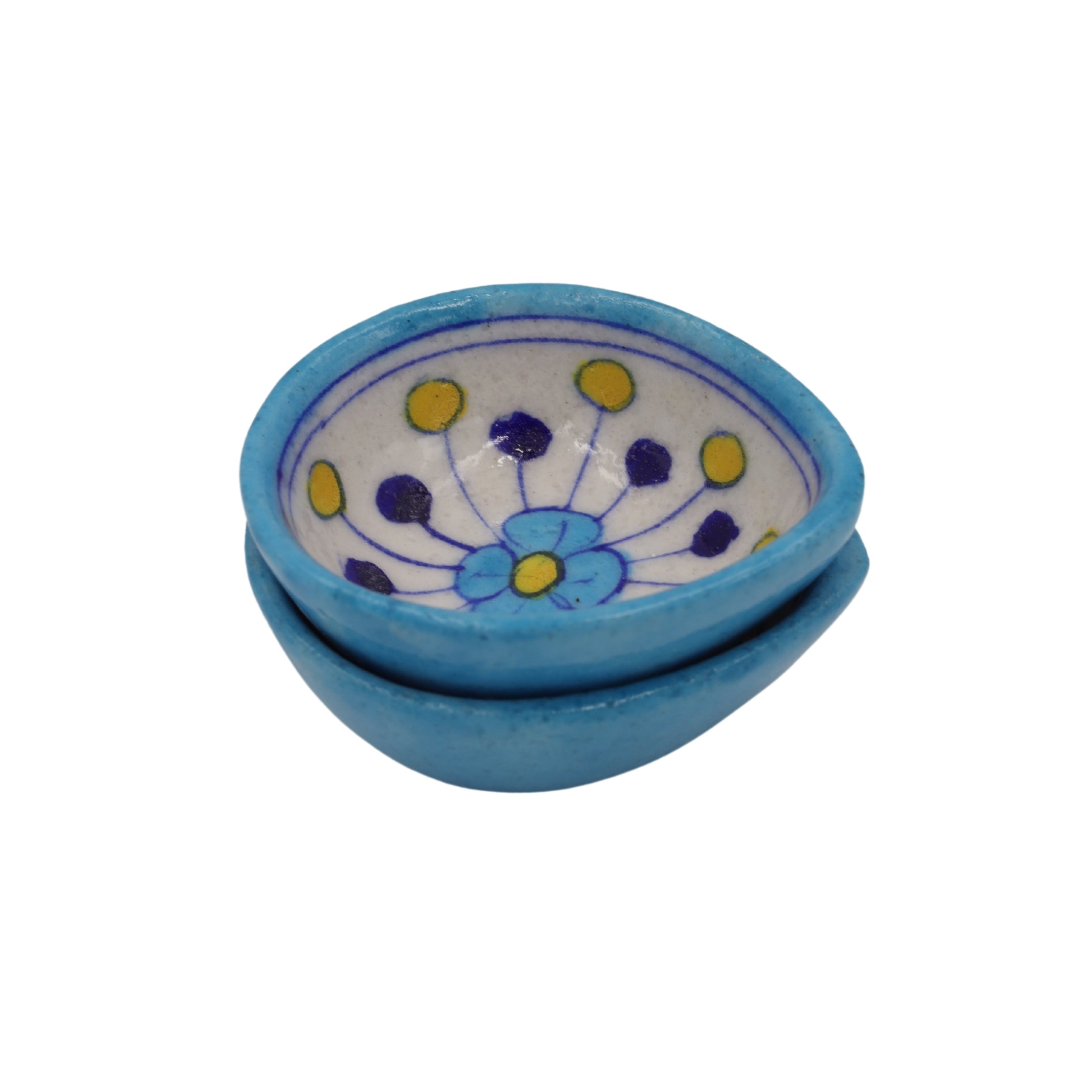 Set of 4 Blue Pottery Sky Blue and white color diyas - Natriel