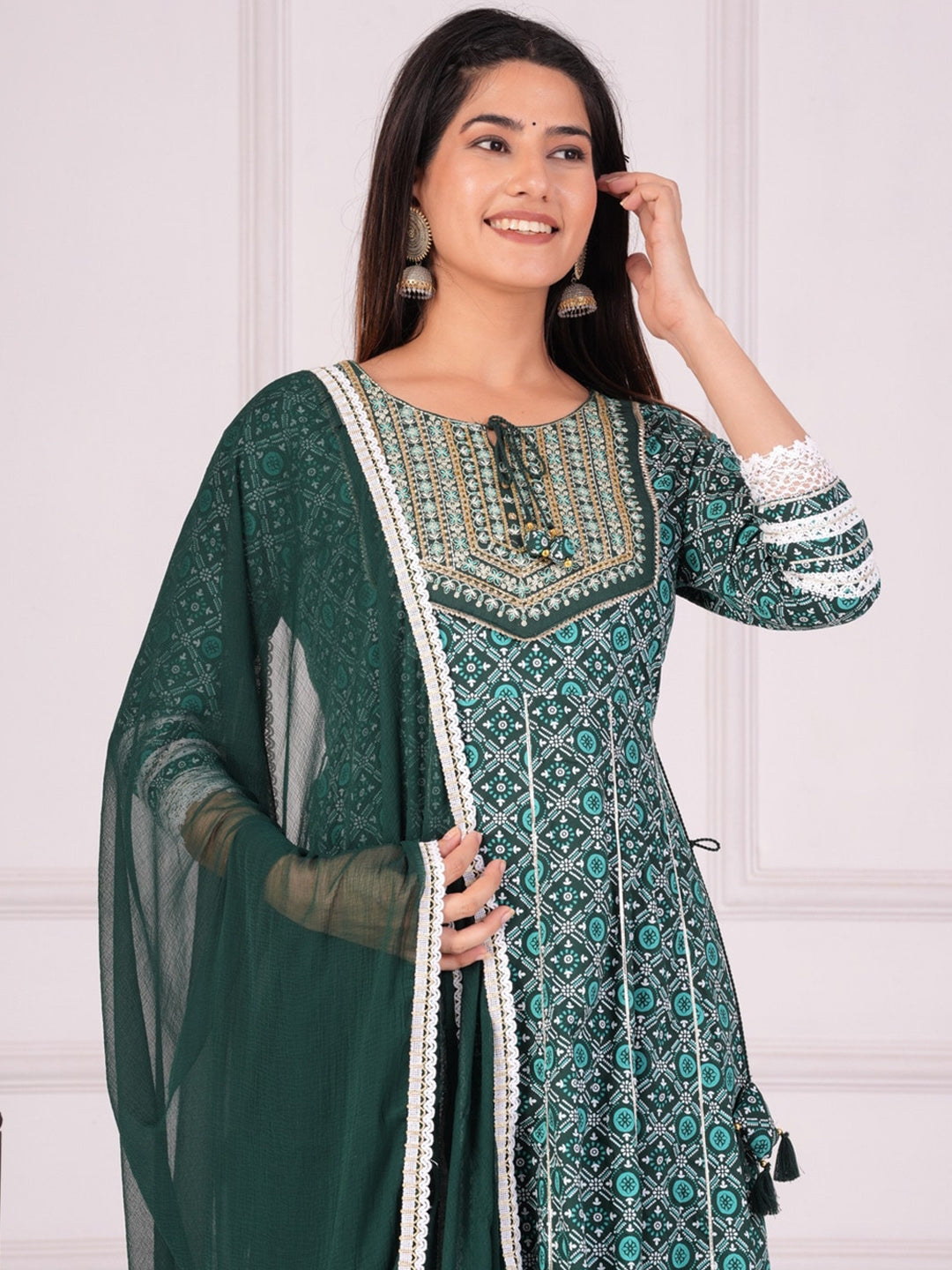 Women's Ethnic Motifs Printed Regular Anarkali Kurta & Palazzos With Dupatta - Taantav