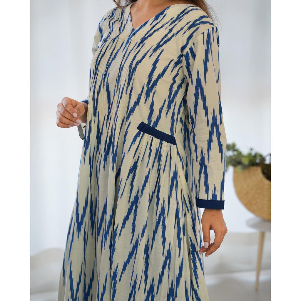 Women's White Ikat Kurta Palazzo Set