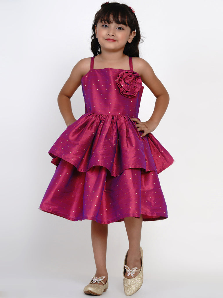 Girl's Fuchsia Jacquard Midi Dress