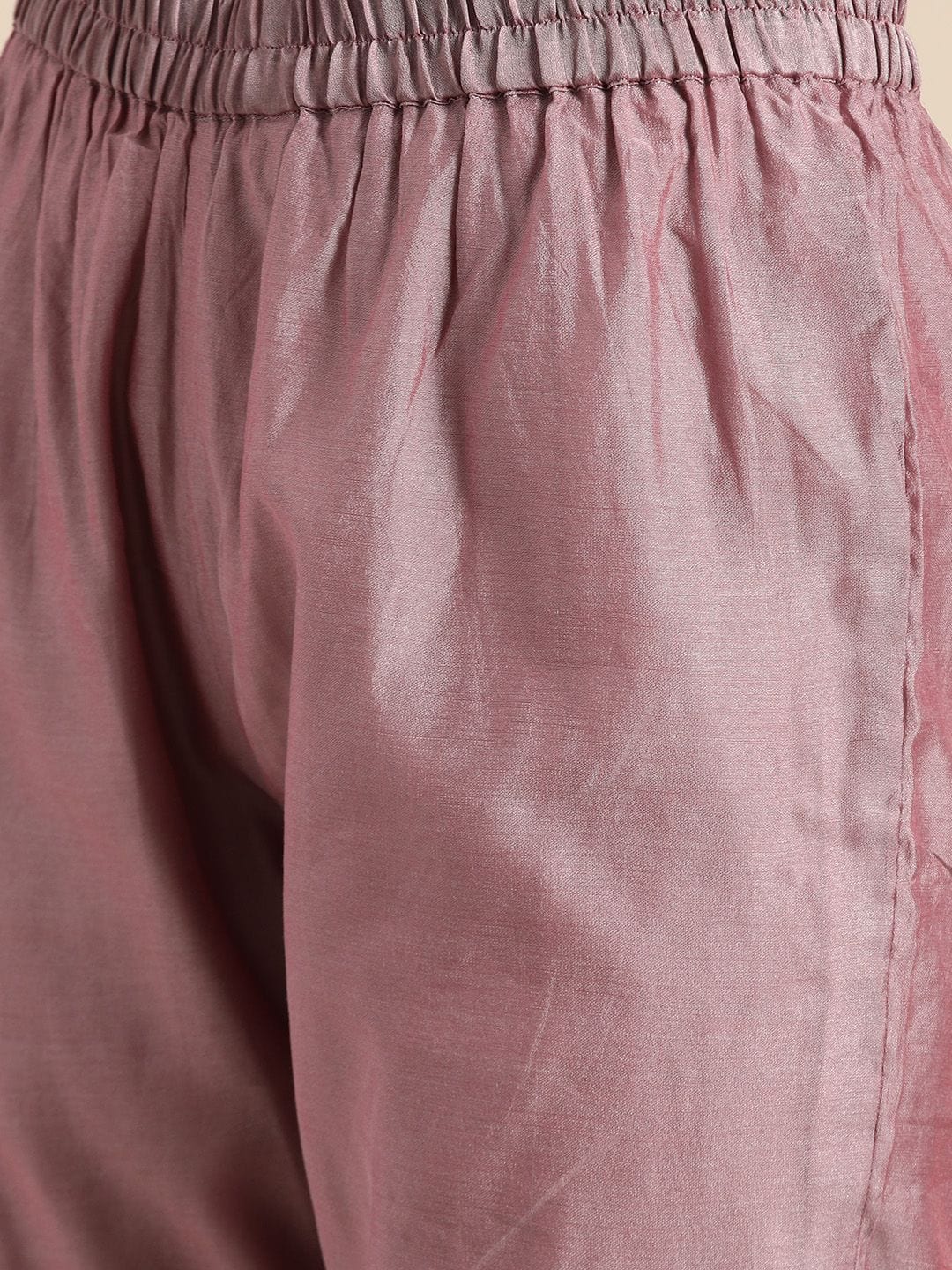 Women's Mauve Zari Yoke Design Chanderi Silk Kurta With Trousers & Dupatta - Varanga USA