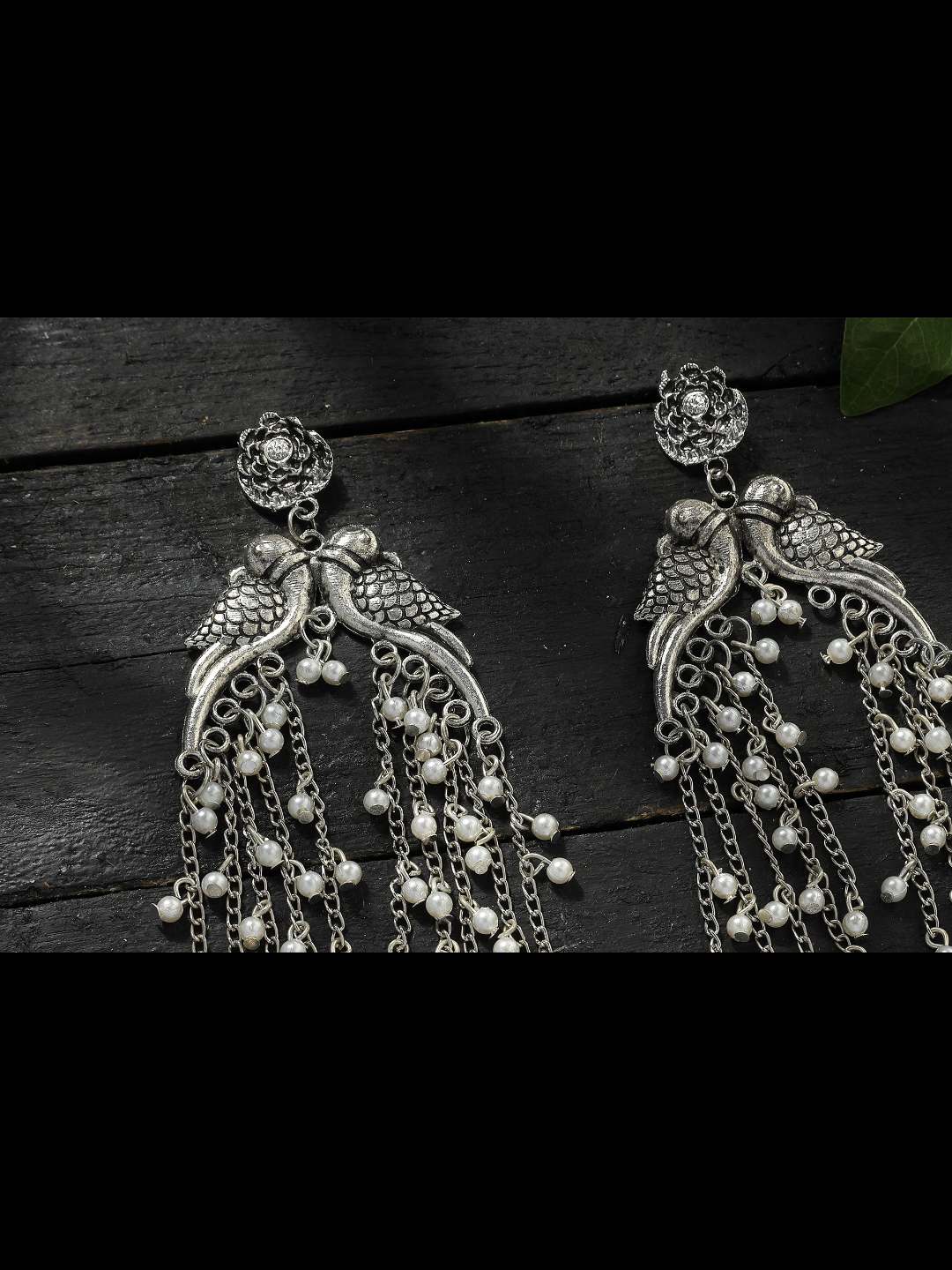 Johar Kamal Silver-Plated Oxidised Parrot Design Ear