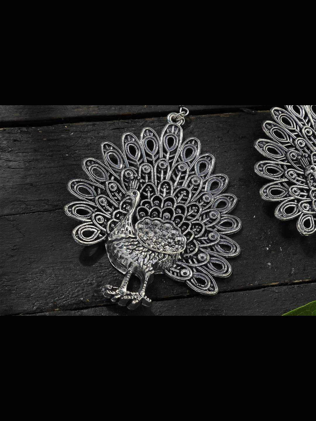 Johar Kamal Oxidised Peacock Design Earrings Jh