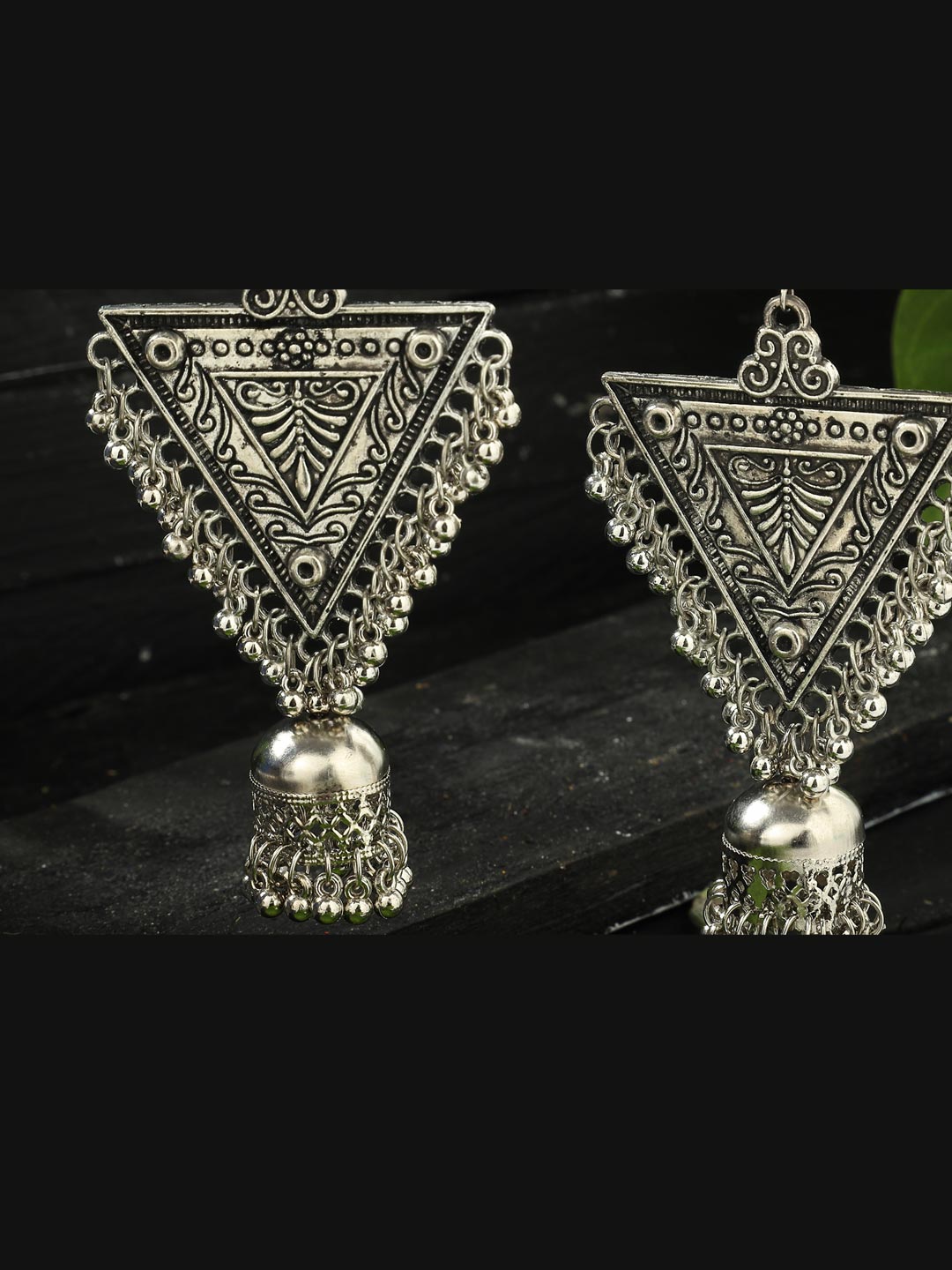 Women Triagular Silver jhumki earring by Kamal Johar (1