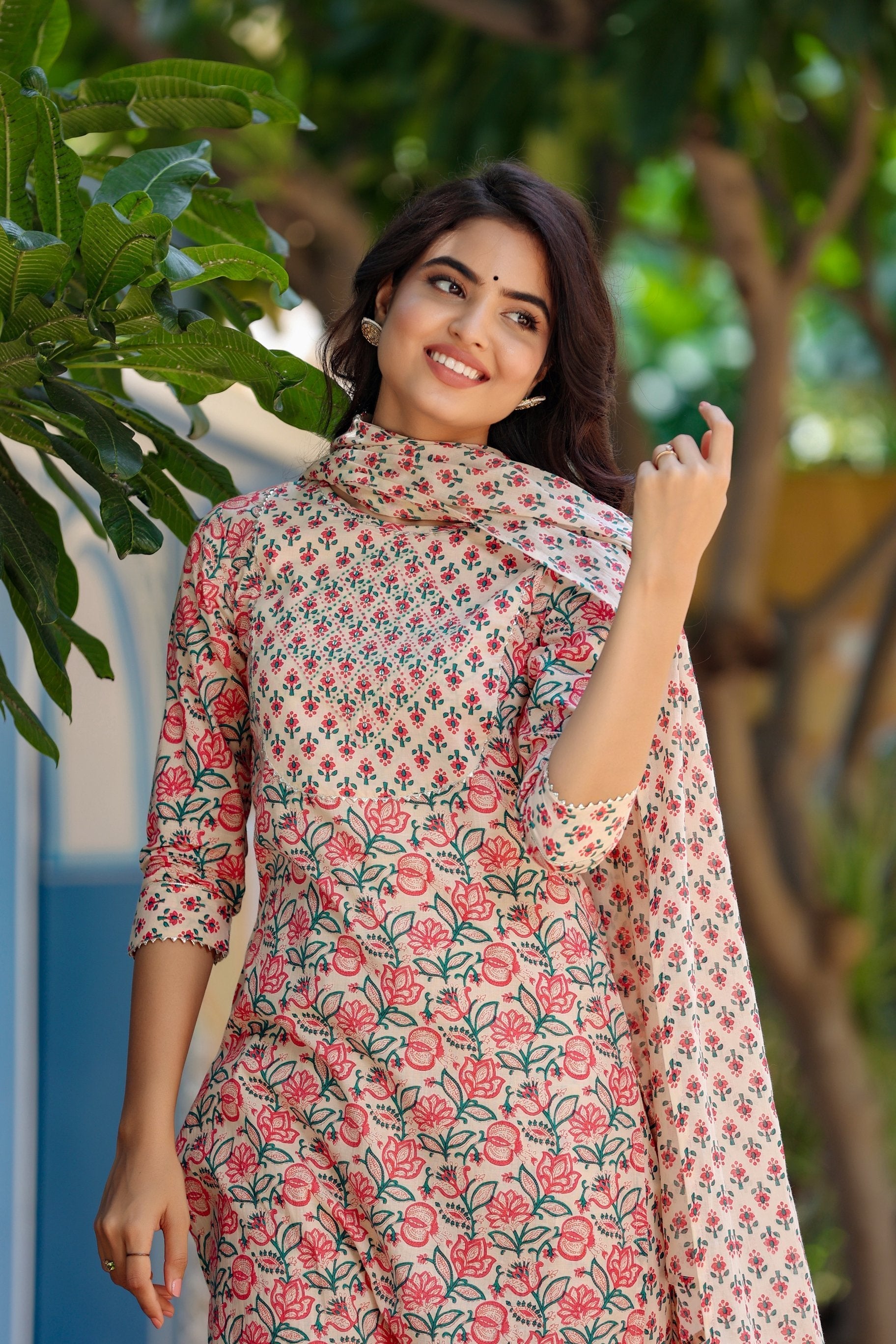 Women's Pink & Beige Handblock Printed Kurta Set