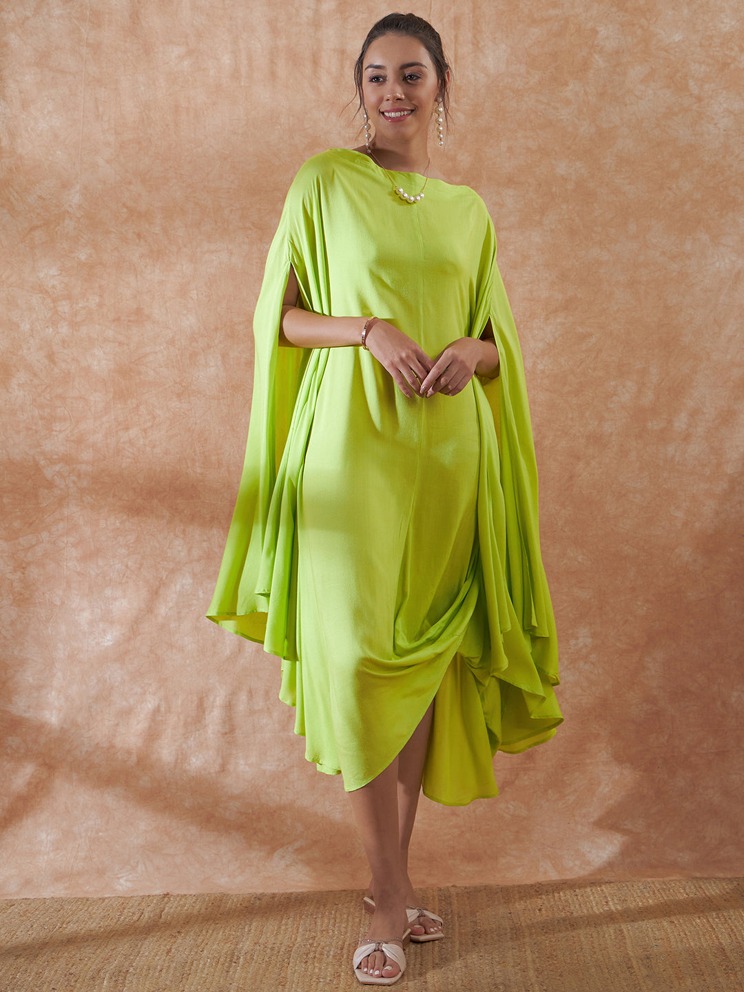 Women's Lime Green Rayon Cowel Style Kaftan - InWeave