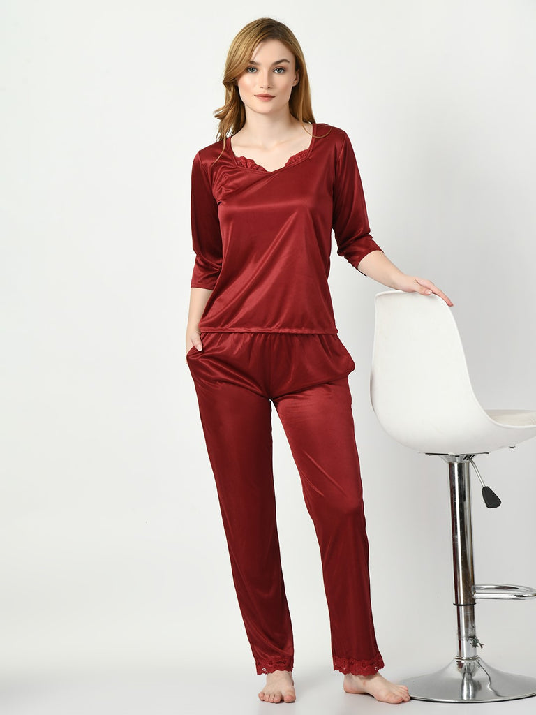 Women's Satin Maroon Nightdress