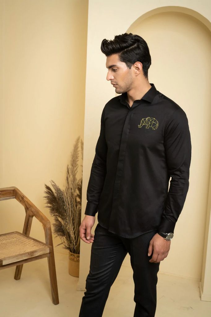 Men's Black Color Perto Elephant Shirt Full Sleeves Casual Shirt