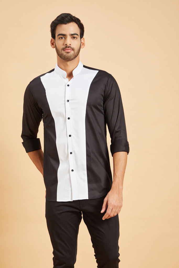 Men's Black & White Color Clear Cut Pattern Shirt Full Sleeves Casual Shirt - Hilo Design