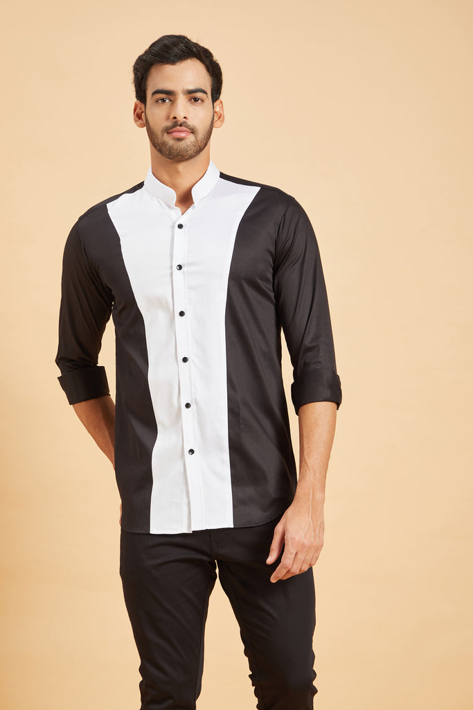 Men's Black & White Color Clear Cut Pattern Shirt Full Sleeves Casual Shirt