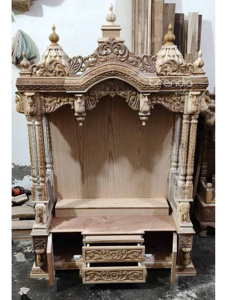 Solid Teak Wood Hand-Carved Temple