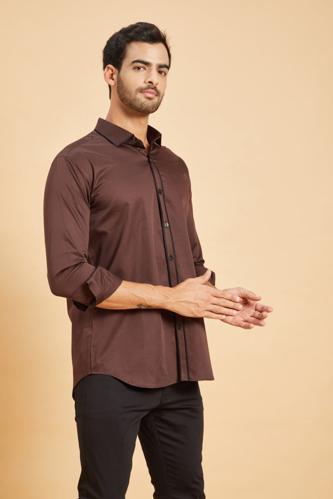 Men's Brown Color Brunette Pattern Shirt Full Sleeves Casual Shirt