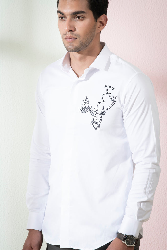 Men's White Color Bianco Reindeer Shirt Full Sleeves Casual Shirt