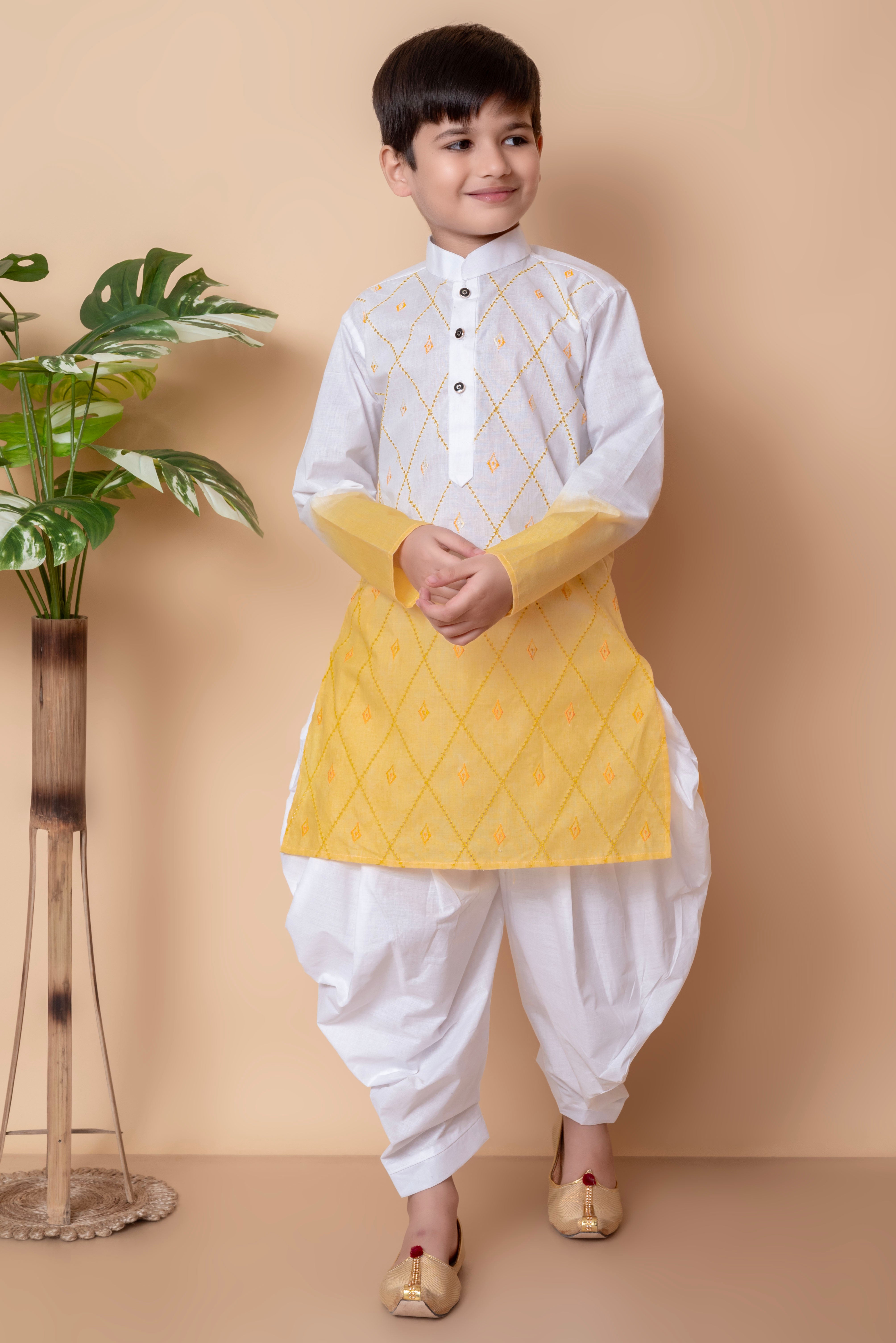 Boy's Cotton  Embroidery Work Kurta And Patiyala Set - Nfc Creation