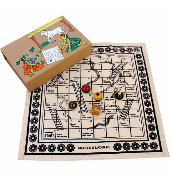Raw Silk - SNAKES & LADDERS in 500 year old Cheriyal Hand Painted Box, rare and exclusive