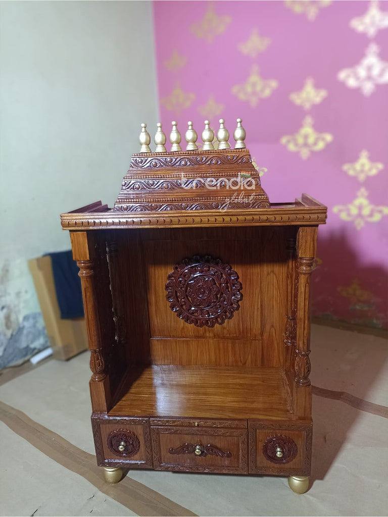 Pure Teak Wood Pooja Mandir with Storage