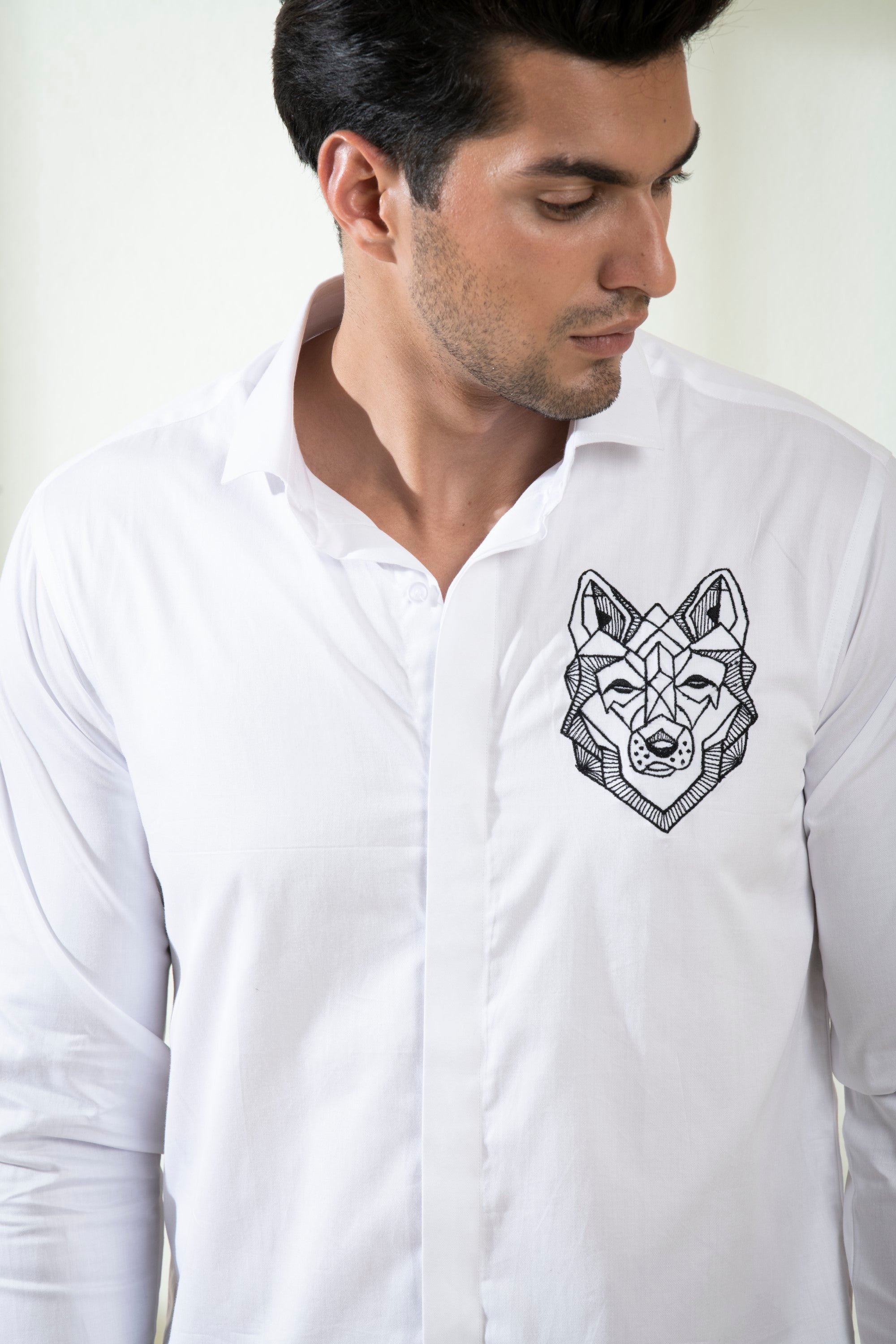 Men's White Color Bianco Wolf Shirt Full Sleeves Casual Shirt - Hilo Design