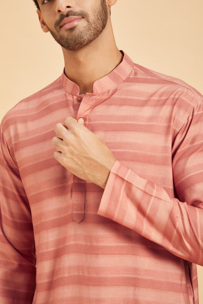 Men's Peach Color Preach Basik Kurta Jacquard