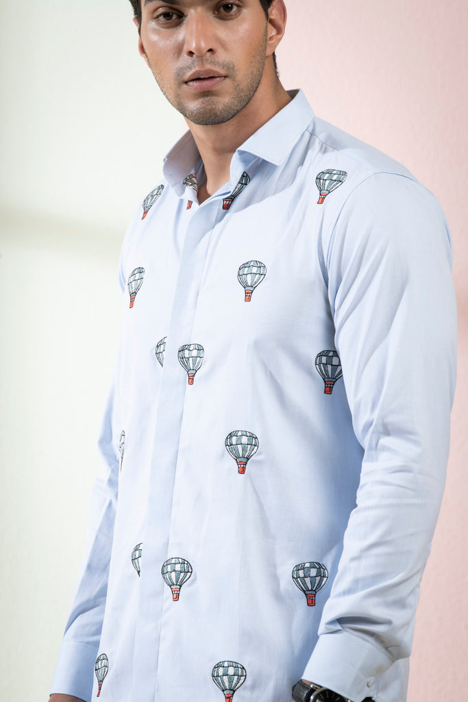 Men's Light Blue Color Float Full Sleeves Shirt