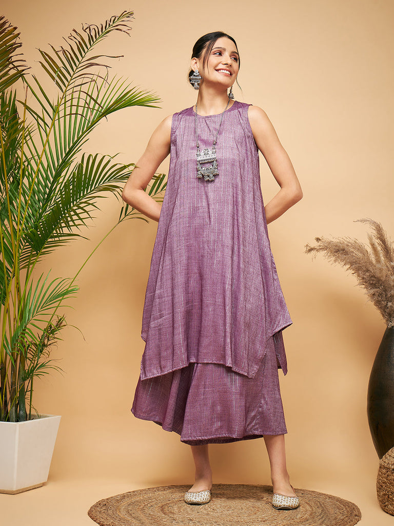 Women's Mauve Lurex Short Pallazo Kurta Set