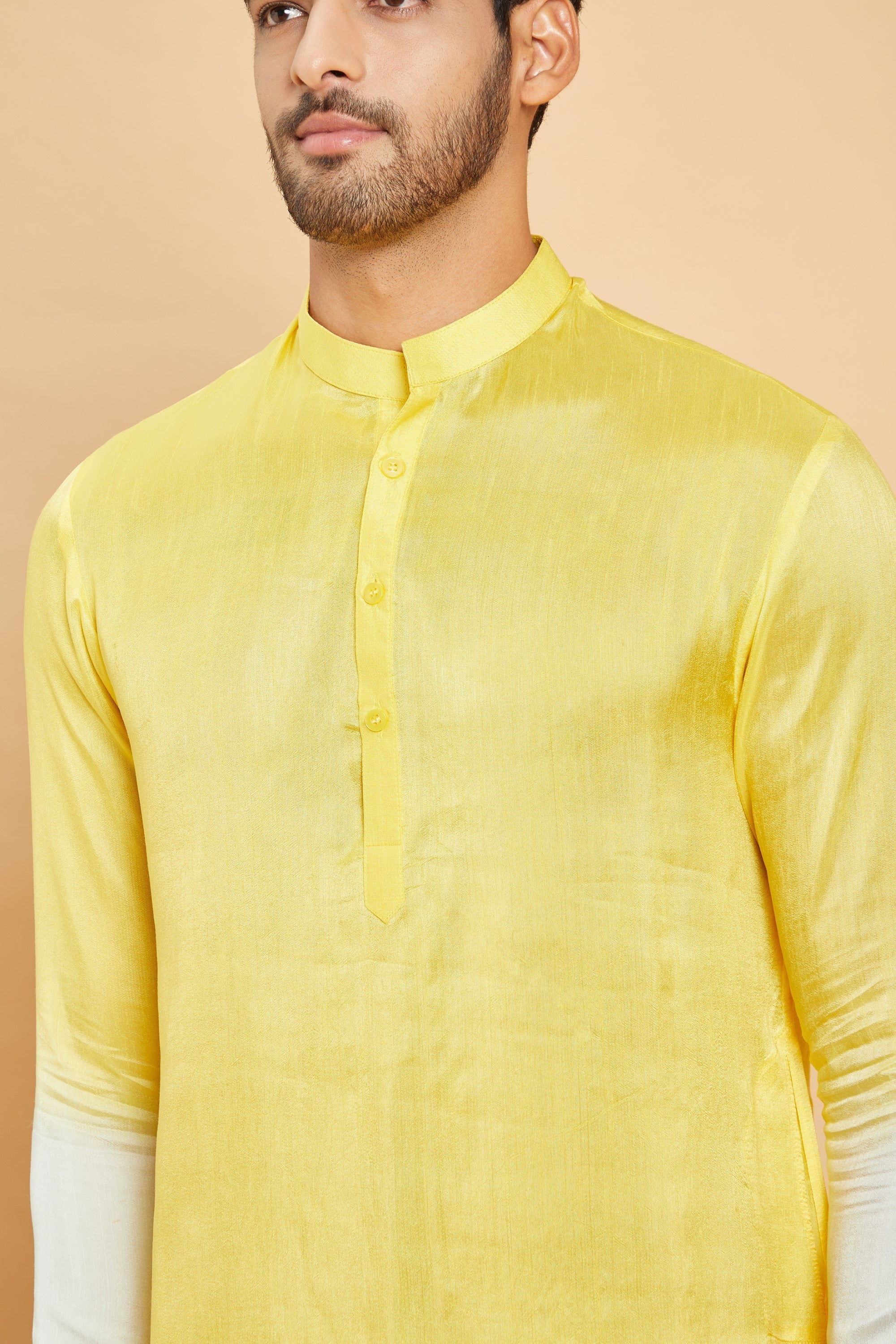 Men's Yellow Color Lahza Yellow Ombre Kurta Silk
