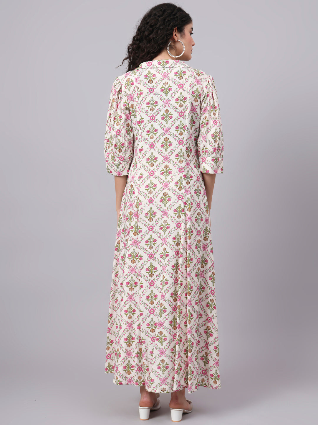 Women's Cream Color With Pink Flower Prints 3004
