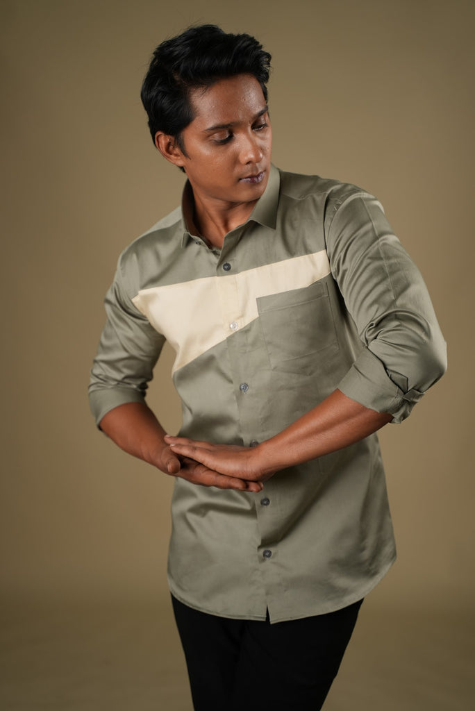 Men's Olive Beige Color Olam Beige Shirt Full Sleeves Casual Shirt