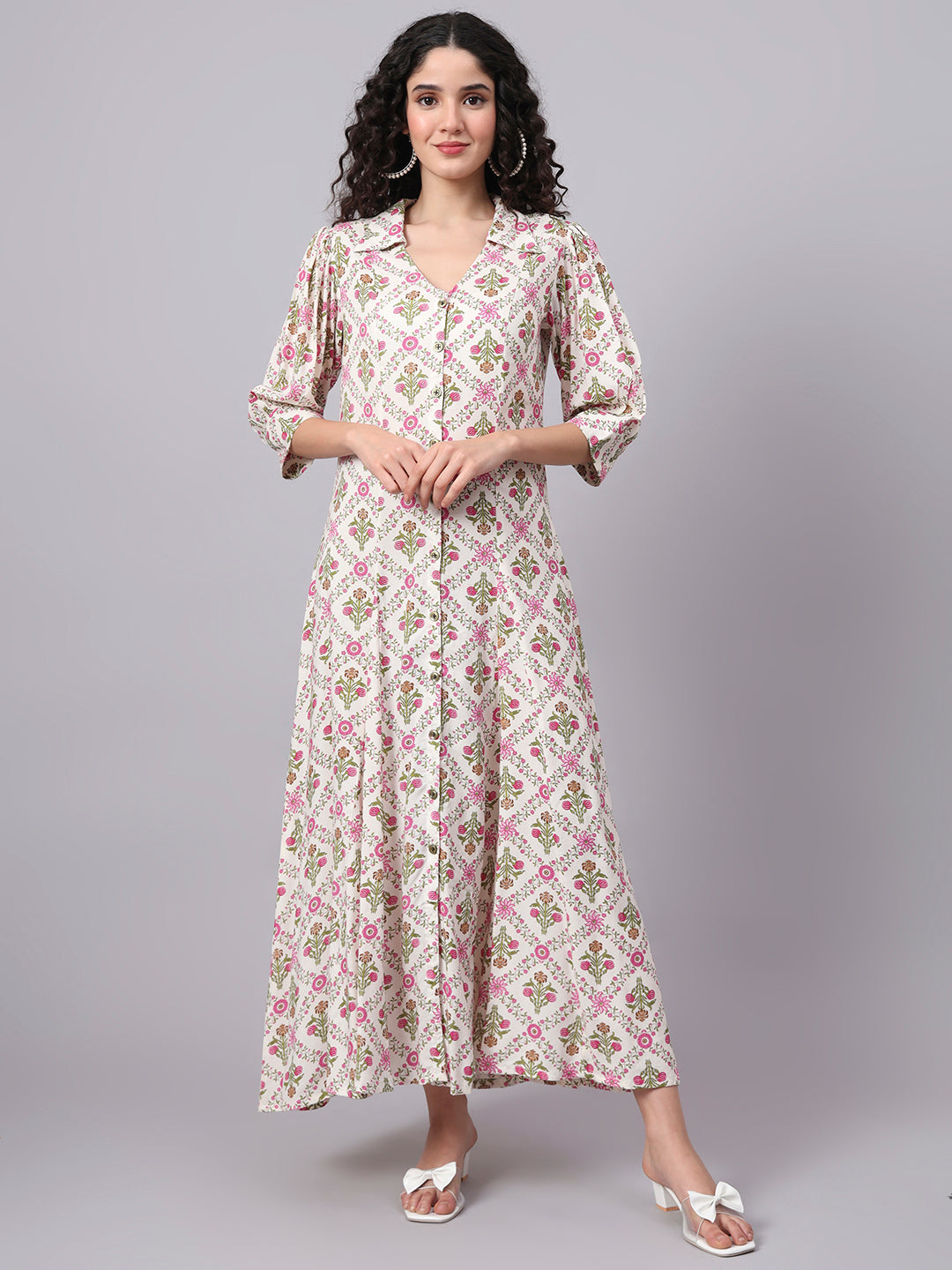 Women's Cream Color With Pink Flower Prints 3004