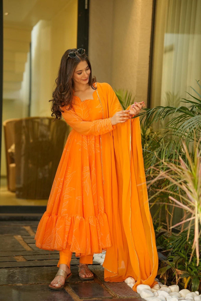 Women's Yellow Georgette Embroidery Anarkali Set